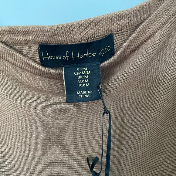 NEW Boho Glam House of Harlow 1960 Brown Ribbed One Shoulder Midi Dress Size M - Picture 5 of 6